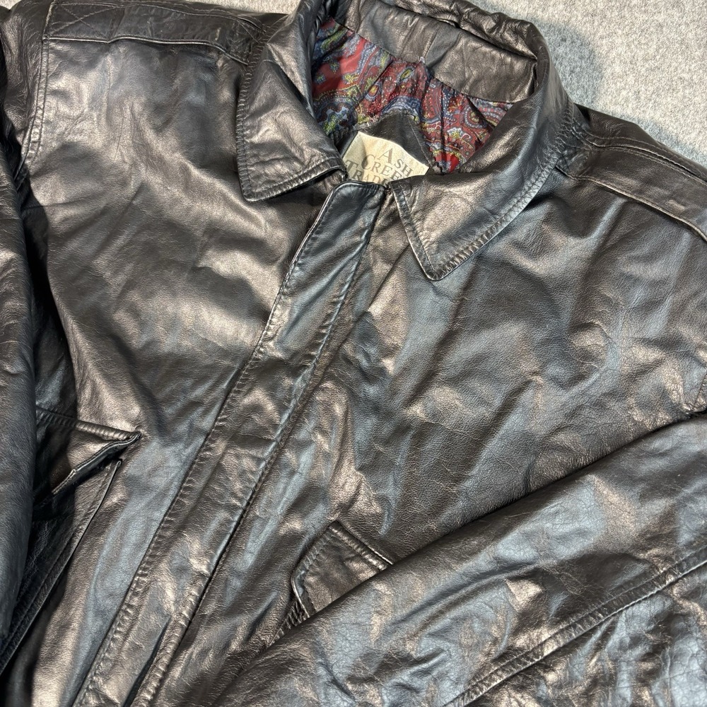Ash Creek Leather Jacket Mens L Black Bomber Vintage Made In Korea Paisley Lined